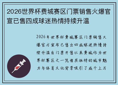 2026世界杯费城赛区门票销售火爆官宣已售四成球迷热情持续升温 2026世界杯费城赛区门票销售火爆官宣已售四成球迷热情持续升温